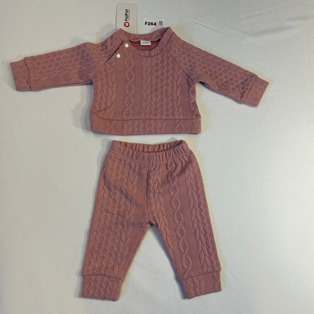 NEW PatPat Baby Girl 2-Piece Cable Knit Outfit Pink 0-3 Months Soft Cotton Set
